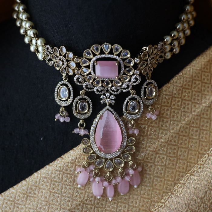 Victorian pink stone choker necklace with earrings 99890612