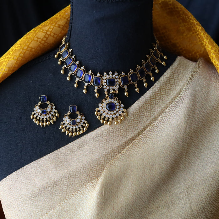 Antique blue stone short necklace with earrings 998906112