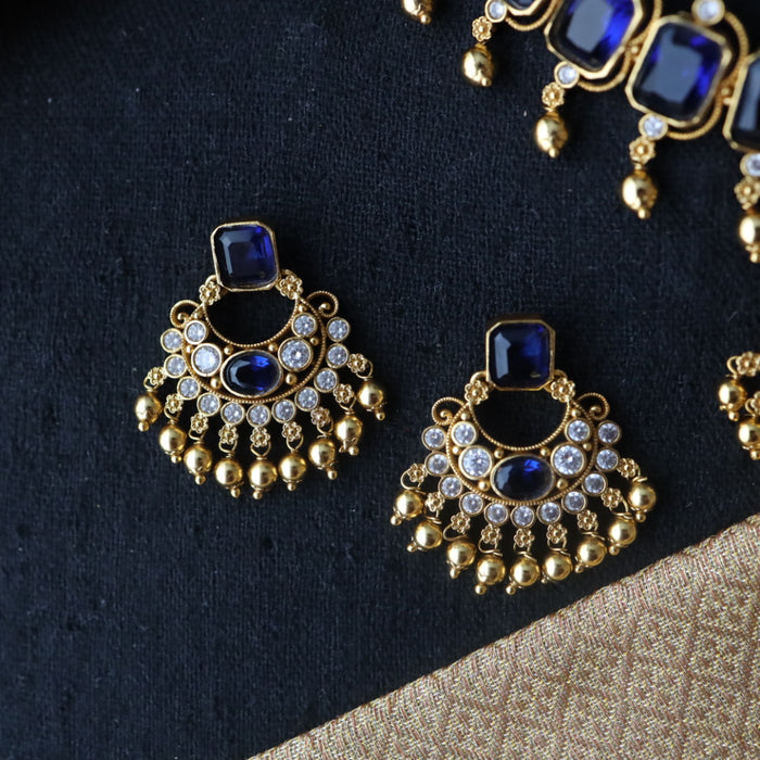 Antique blue stone short necklace with earrings 998906112