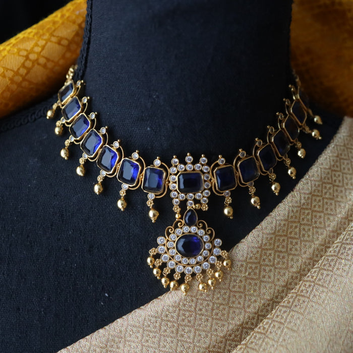 Antique blue stone short necklace with earrings 998906112