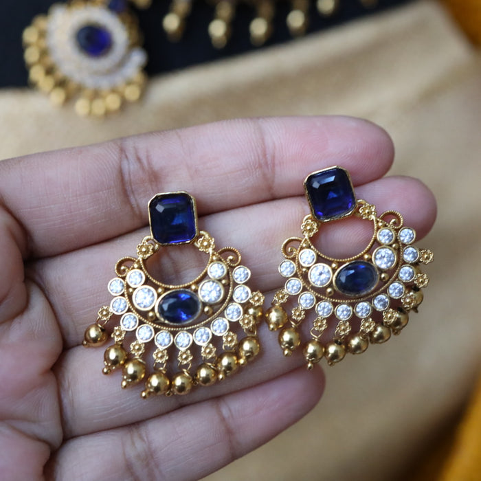 Antique blue stone short necklace with earrings 998906112