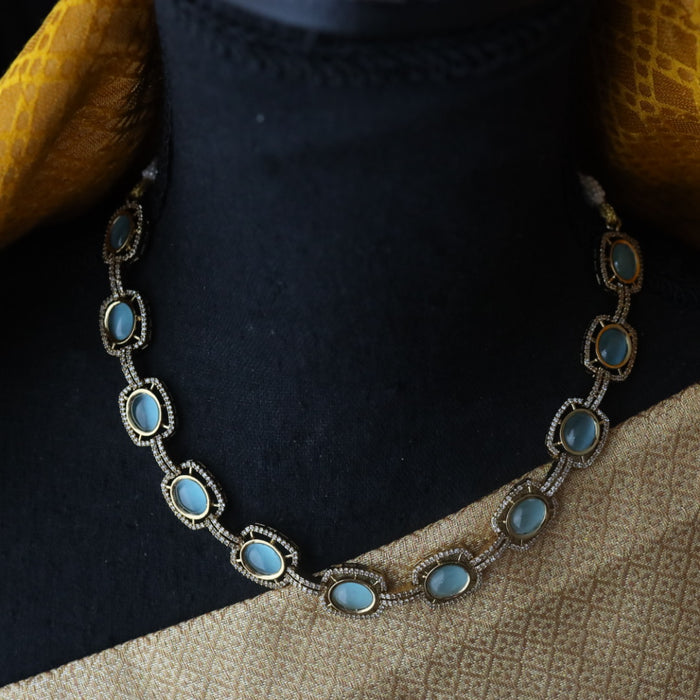 Trendy blue stone short necklace with earrings 998906113