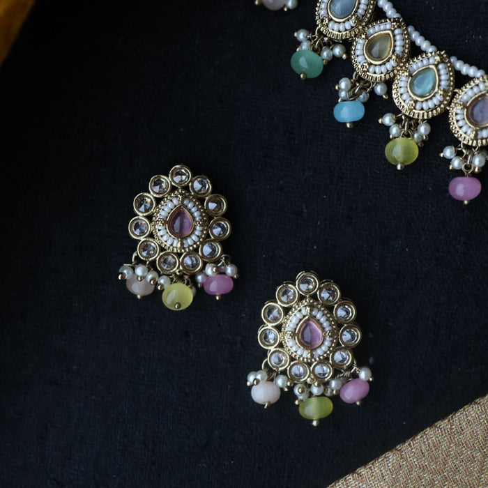 Trendy multi stone short necklace with earrings 998906114