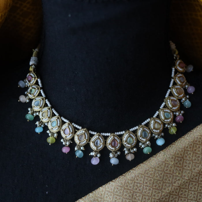 Trendy multi stone short necklace with earrings 998906114