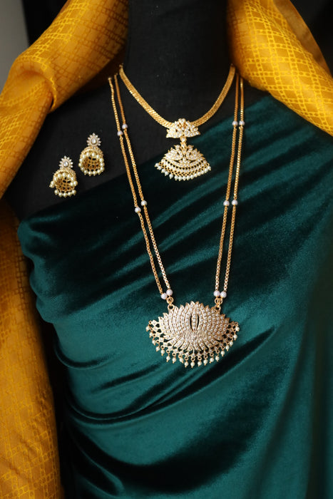 Heritage gold plated white padakam necklace set with earrings 165757755