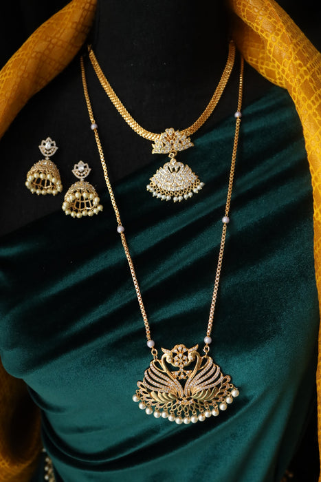 Heritage gold plated white padakam necklace set with earrings 165757756