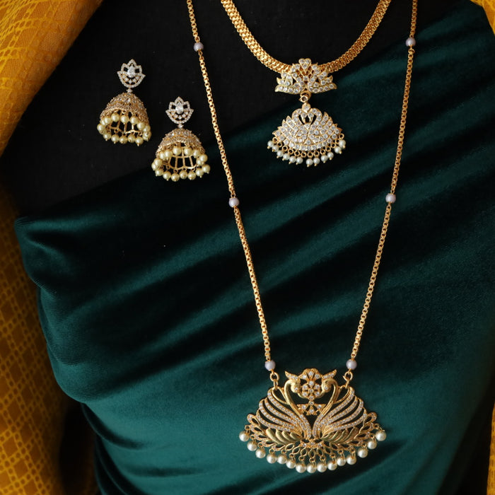 Heritage gold plated white padakam necklace set with earrings 165757756