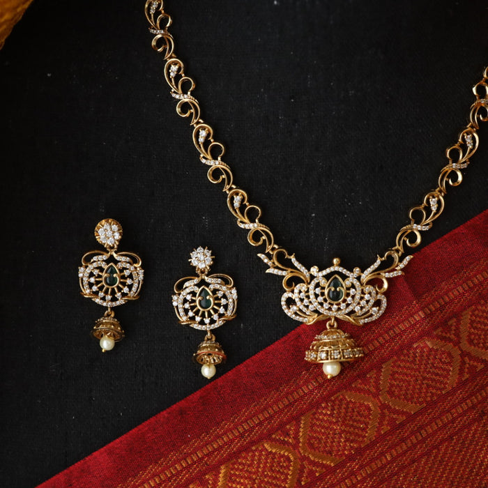 Antique stone short necklace and earrings 89777