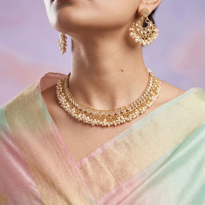 Antique stone short necklace and earrings SS12011