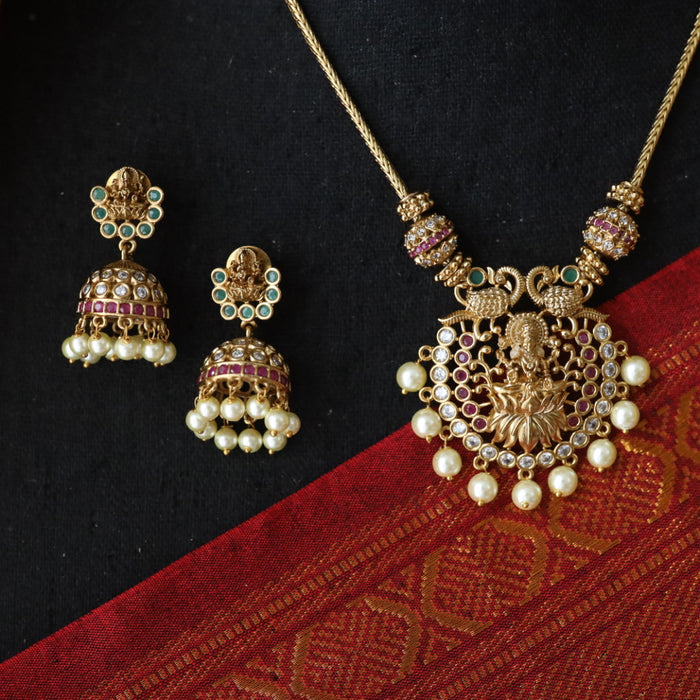 Antique stone short necklace and earrings 894448