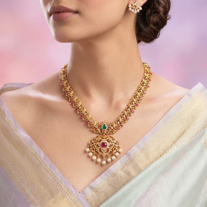 Antique short necklace and earrings S1B218