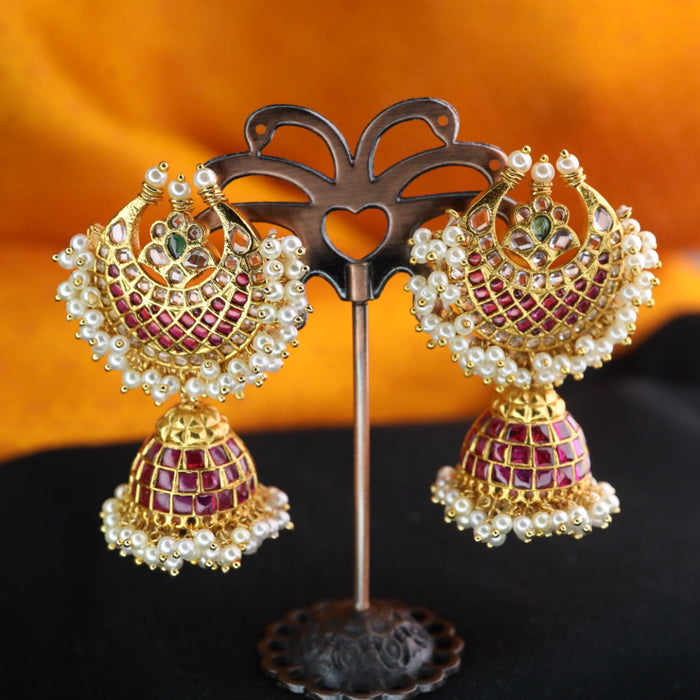 Antique stone and pearl jumka earrings 124578