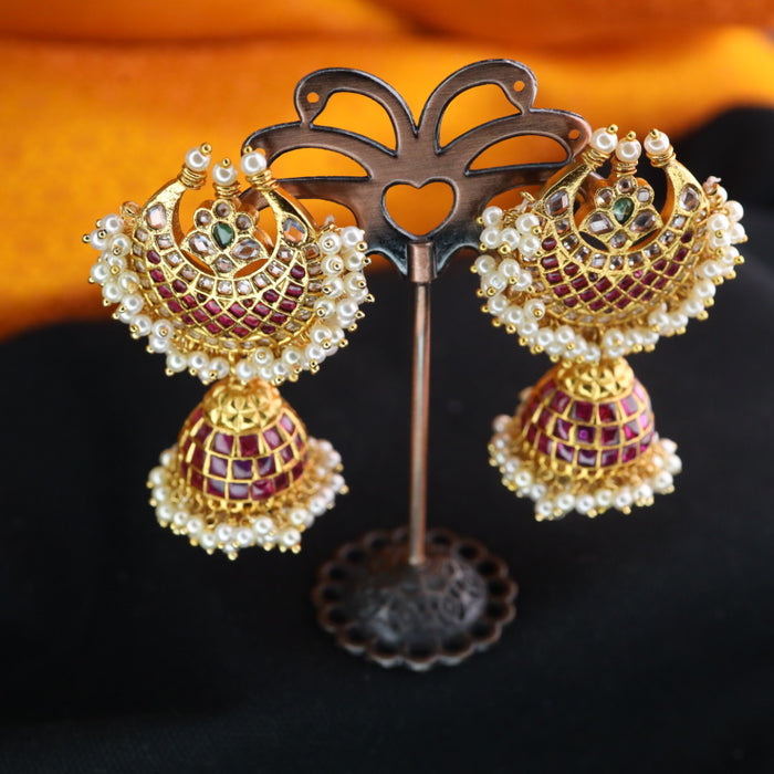 Antique stone and pearl jumka earrings 124578