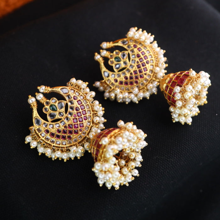 Antique stone and pearl jumka earrings 124578