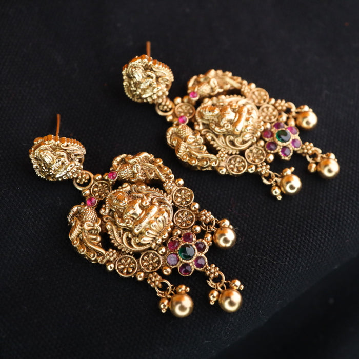 Antique  gold temple flat earrings 124578