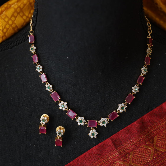 Antique ruby stone short necklace and earrings 8944777