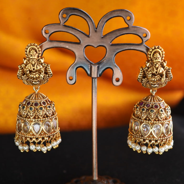 Antique stone and pearl jumka earrings 124582