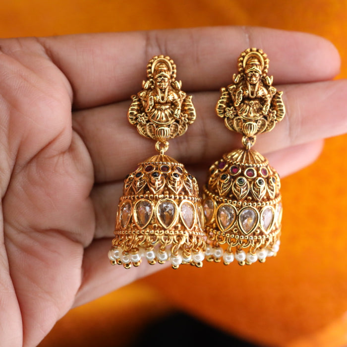 Antique stone and pearl jumka earrings 124582