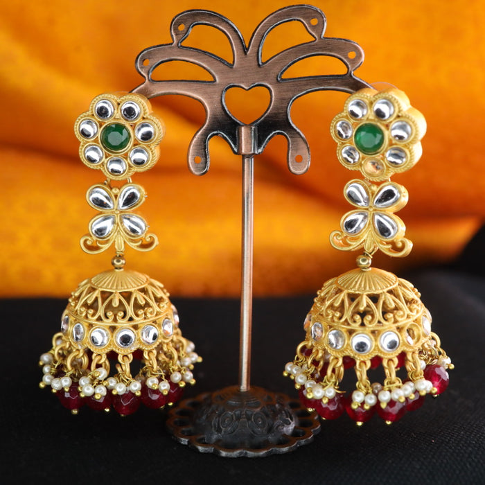 Antique stone and ruby pearl jumka earrings 1246734