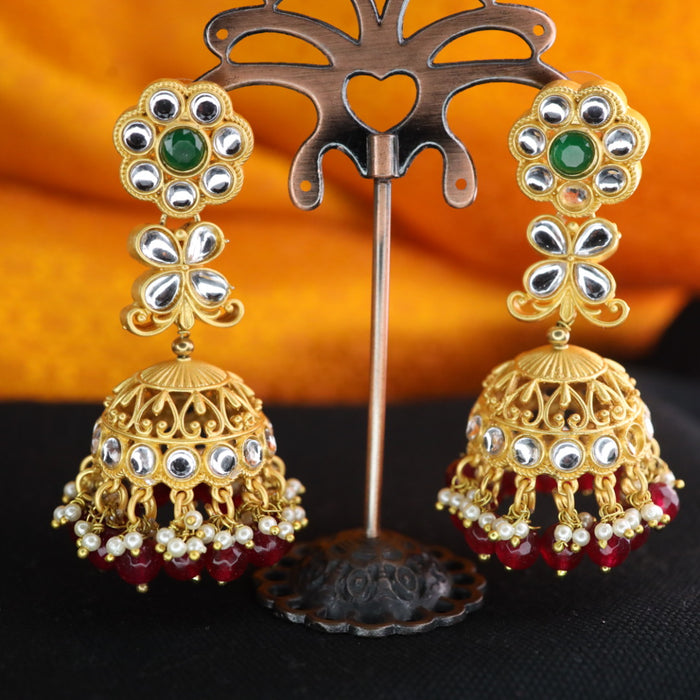 Antique stone and ruby pearl jumka earrings 1246734