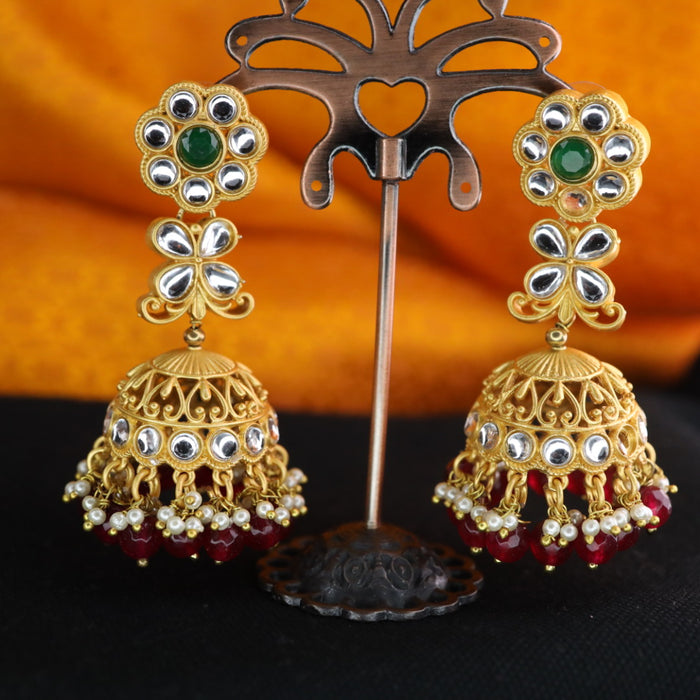 Antique stone and ruby pearl jumka earrings 1246734