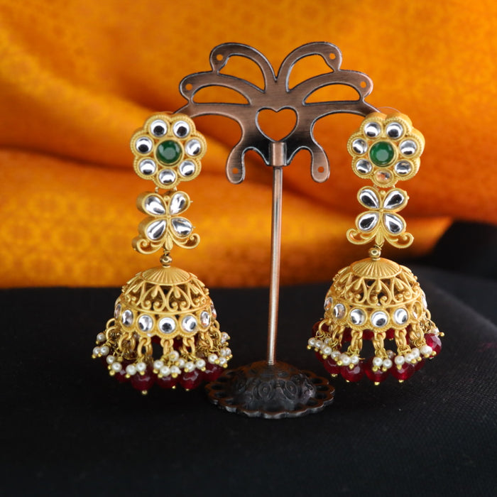 Antique stone and ruby pearl jumka earrings 1246734