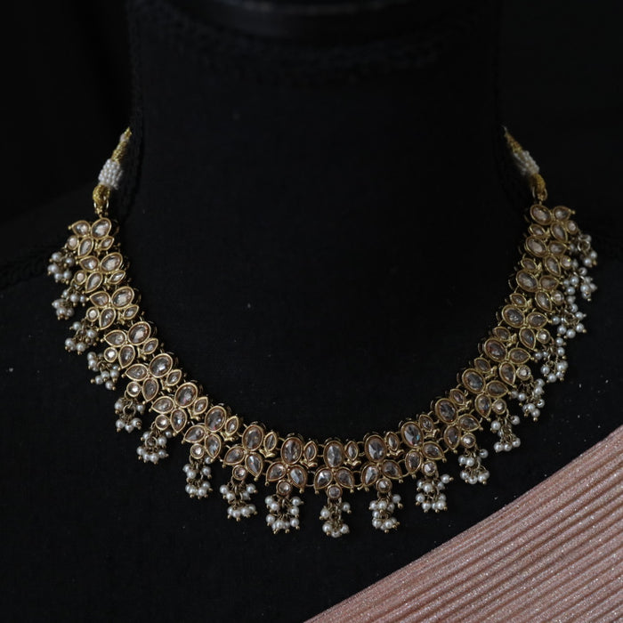 Trendy pearl bead choker necklace with earrings and tikka 64322333