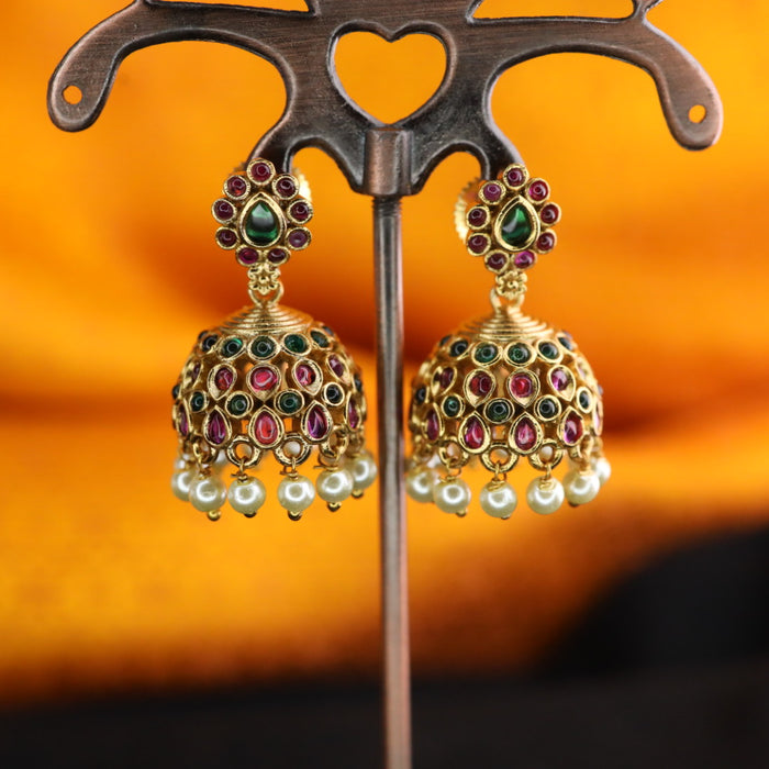 Antique stone and pearl small jumka earrings 124667