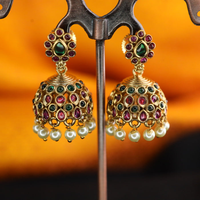 Antique stone and pearl small jumka earrings 124667