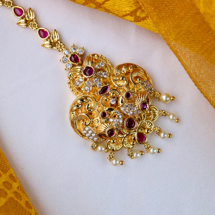 Heritage pearl gold plated maang tikka 144789