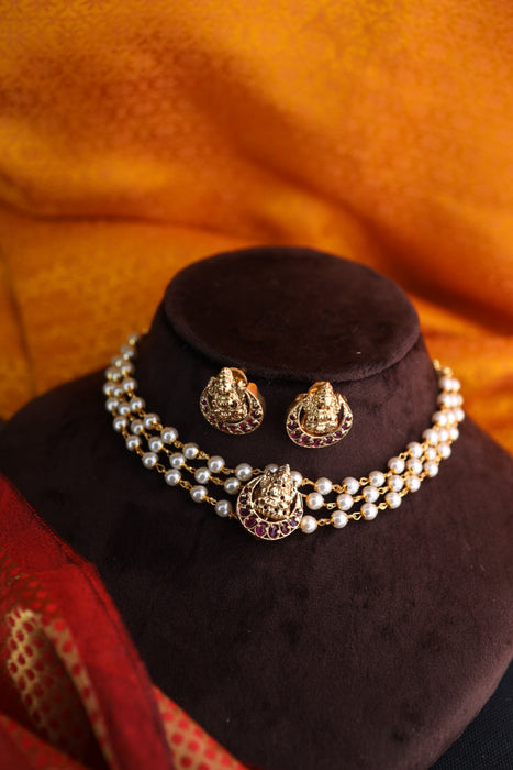 Padmini Antique pearl choker necklace with earrings 148886