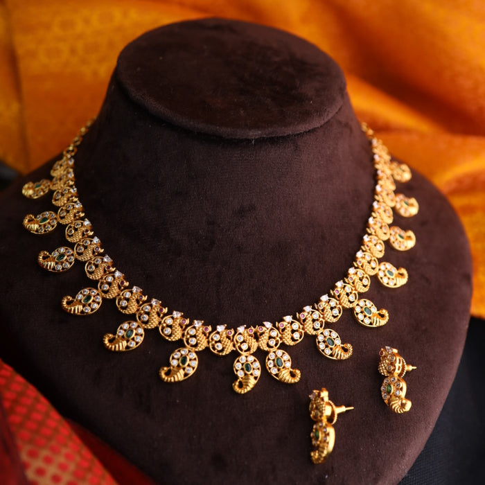 Antique gold mango short necklace with earrings 148933