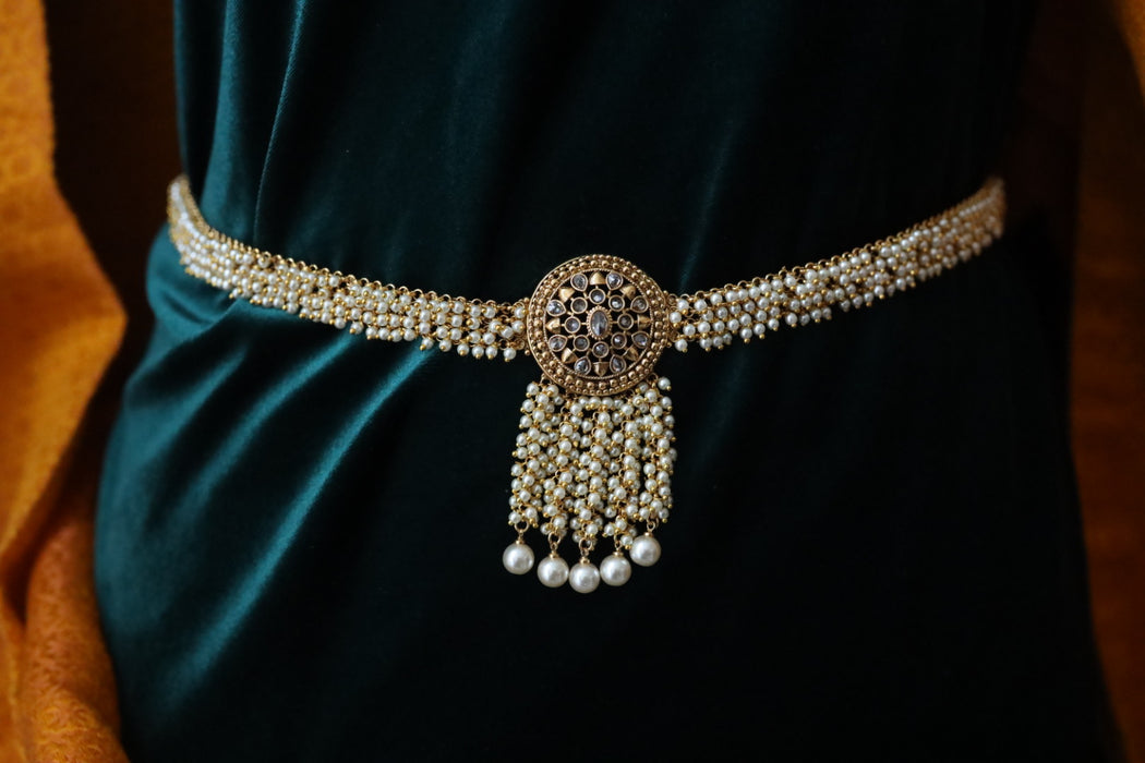 Antique gold and pearl design waistchain  234888