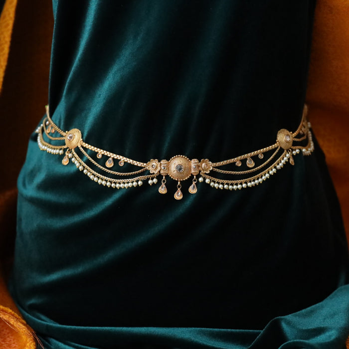 Antique gold and pearl design waistchain  234890