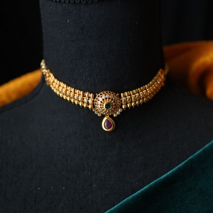 Antique gold choker necklace with earring 165786