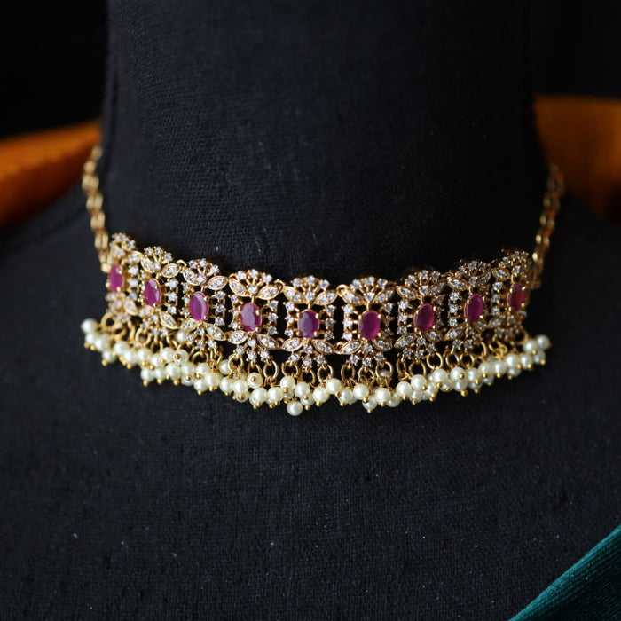 Antique ruby stone choker necklace with earrings 165471