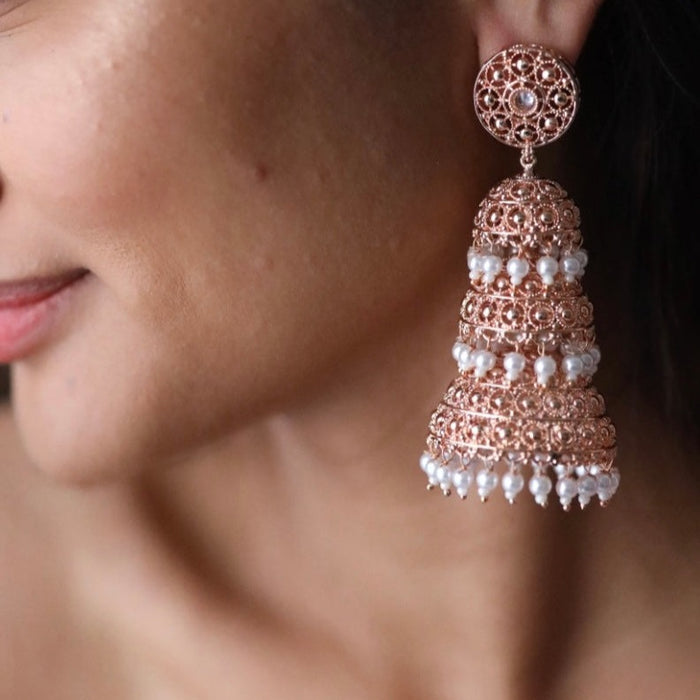 Rosegold and pearl jumka earrings 124668