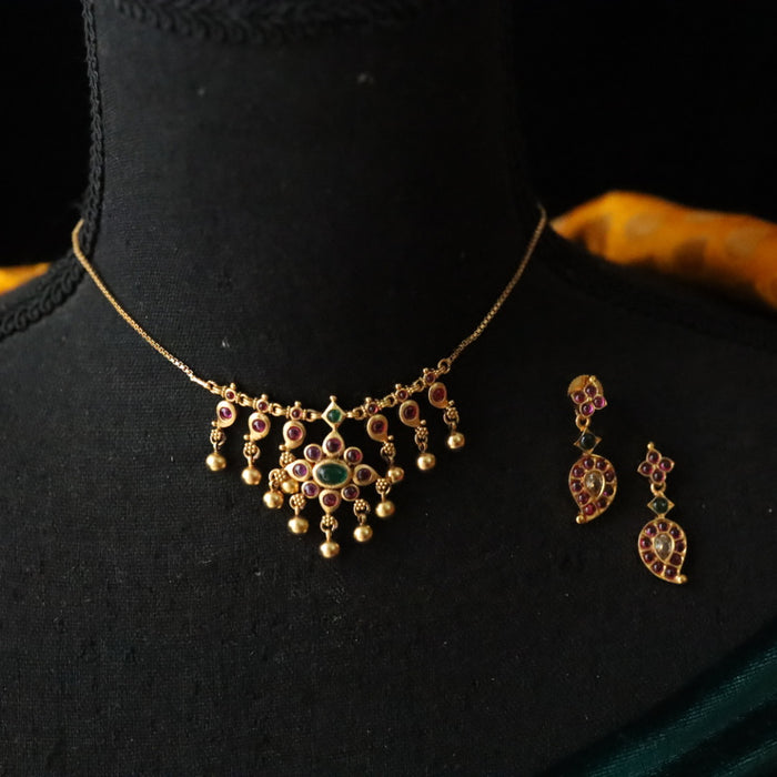 Antique ruby choker necklace with earrings 148894