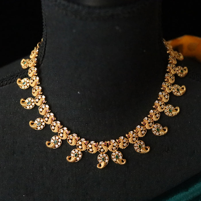 Antique gold mango short necklace with earrings 148933