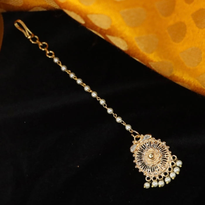 Heritage pearl gold plated maang tikka 144776