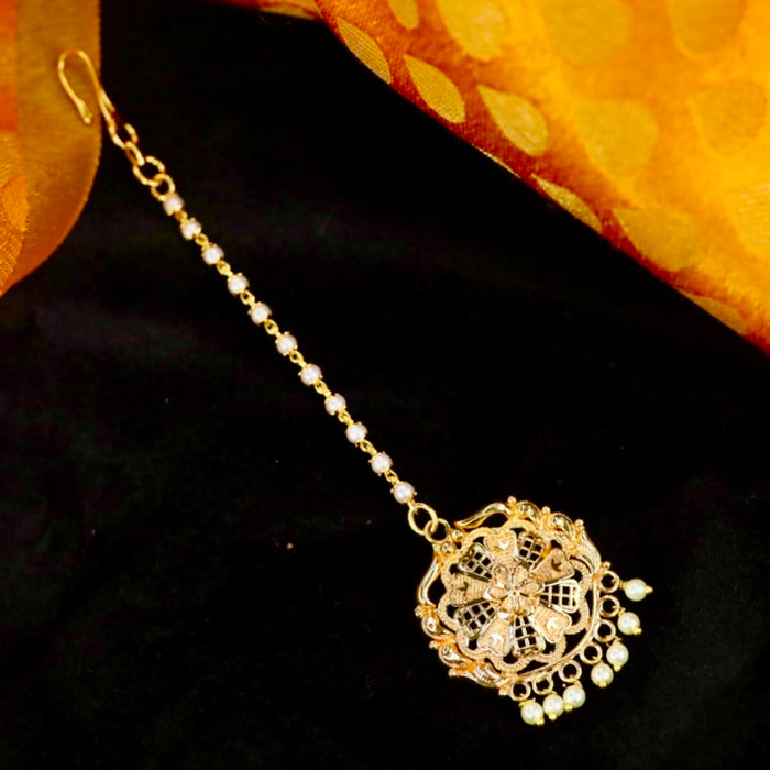 Heritage pearl gold plated maang tikka 144783
