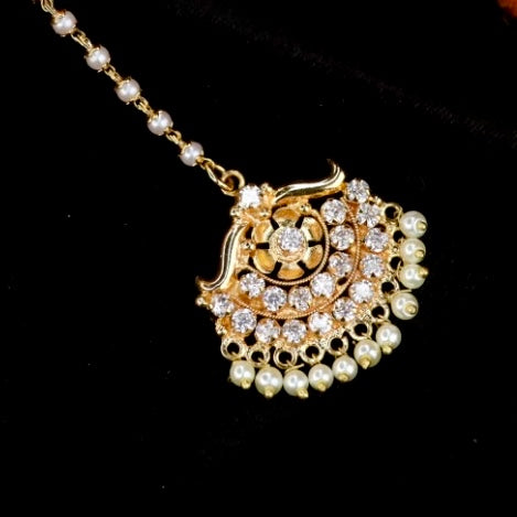 Heritage pearl gold plated maang tikka 144791