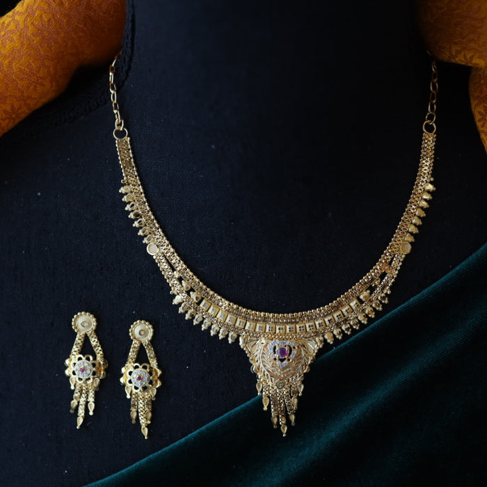 Heritage gold plated gold short necklace with earrings 13464997