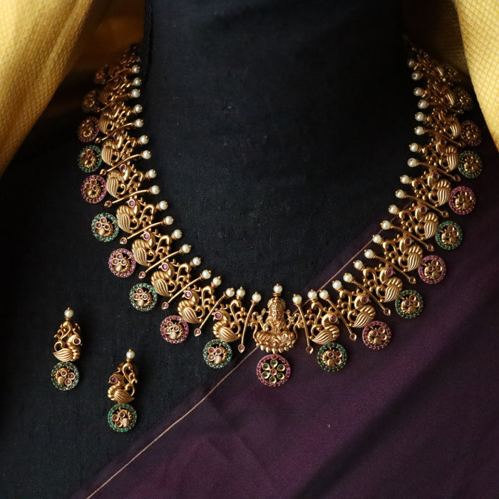 Antique ruby stone short necklace and earrings SS11057