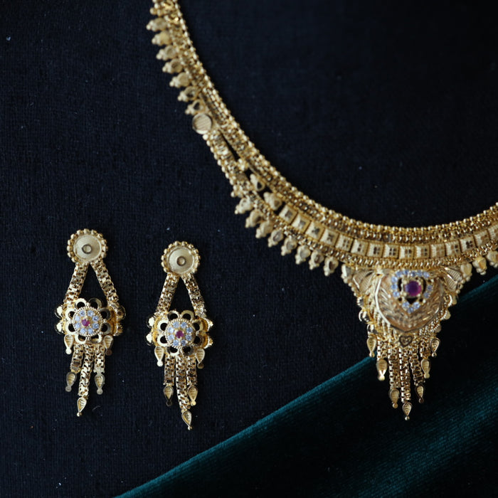 Heritage gold plated gold short necklace with earrings 13464997