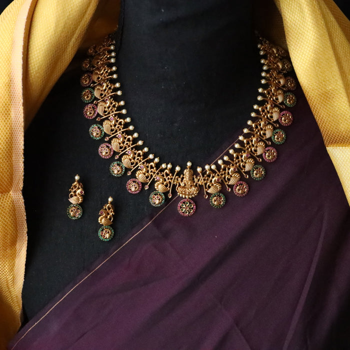 Antique ruby stone short necklace and earrings SS11057