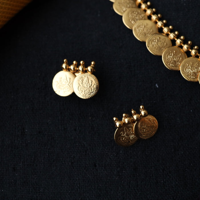 Antique gold short coin necklace with earrings SS10075