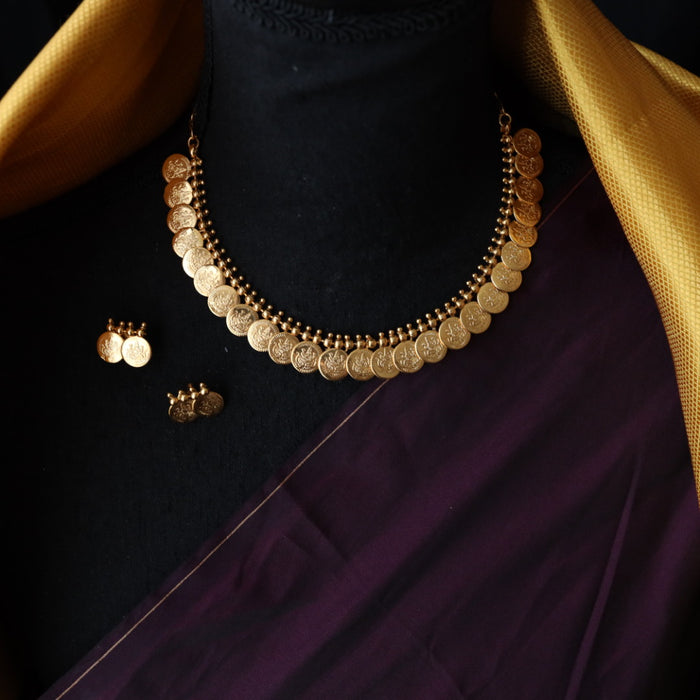 Antique gold short coin necklace with earrings SS10075