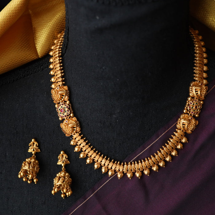 Antiqu gold short necklace and earring SS10073