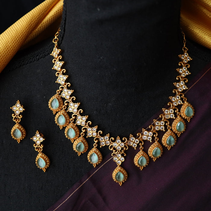 Antique short blue stone necklace with earrings SS11063